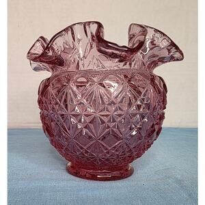 Fenton Dusty Rose Pink Ruffled Edge Diamond Patterned Vase